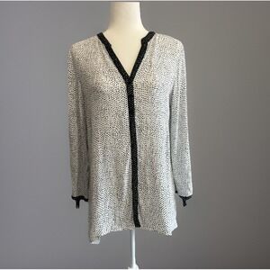 Habitat Tunic Blouse V Neck Black White Dot Classic Flowy Career Office Small
